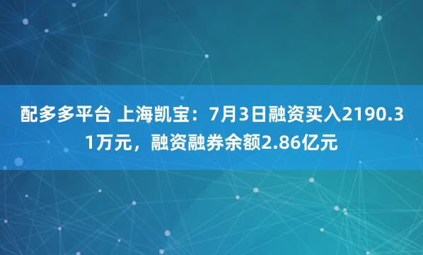 配多多平台 上海凯宝：7月3日融资买入2190.31万元，融资融券余额2.86亿元